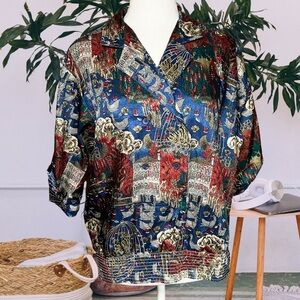 Vintage Whimsical Eclectic Novelty Print Blouse